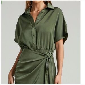 Showpo Ameleth Collared Wrap Front Mini Dress in Olive
